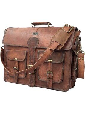 Men's Brown Vintage Handmade Leather Messenger Bag for Laptop Briefcase Buckle